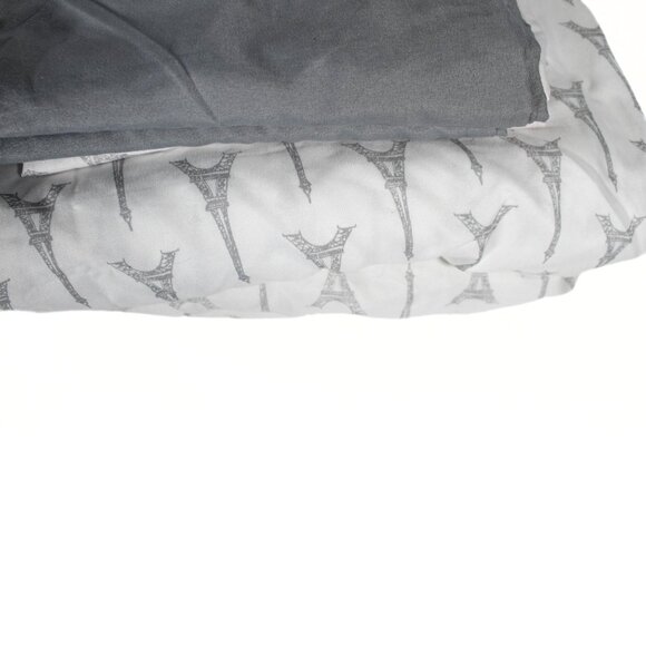 Eiffel Tower Print King Size Sheet Set - White with Grey Eiffel Towers - Picture 7 of 12